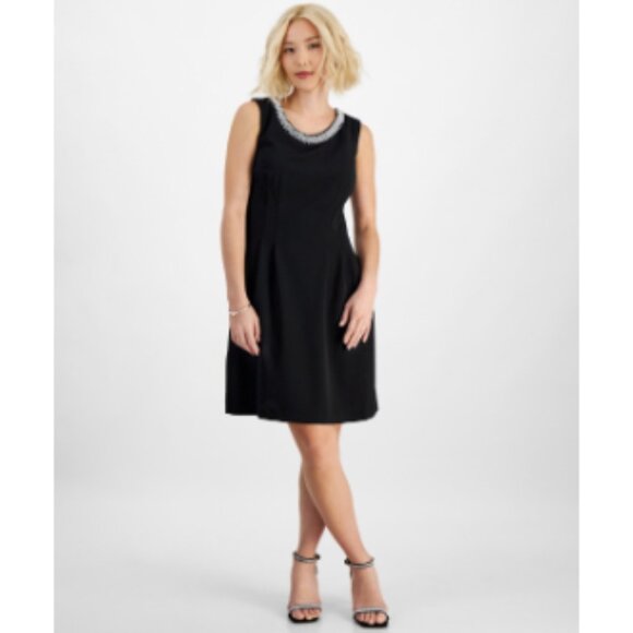 Connected Petite Embellished Scoop-Neck Dress - Black - Picture 4 of 4